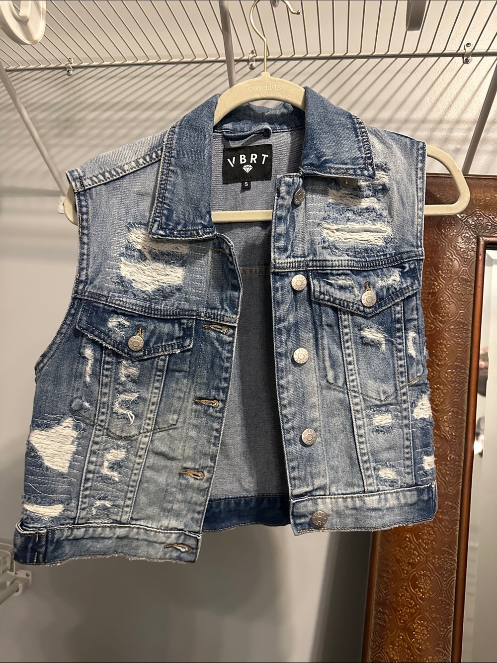 Distressed Denim Crop Vest - Light Blue